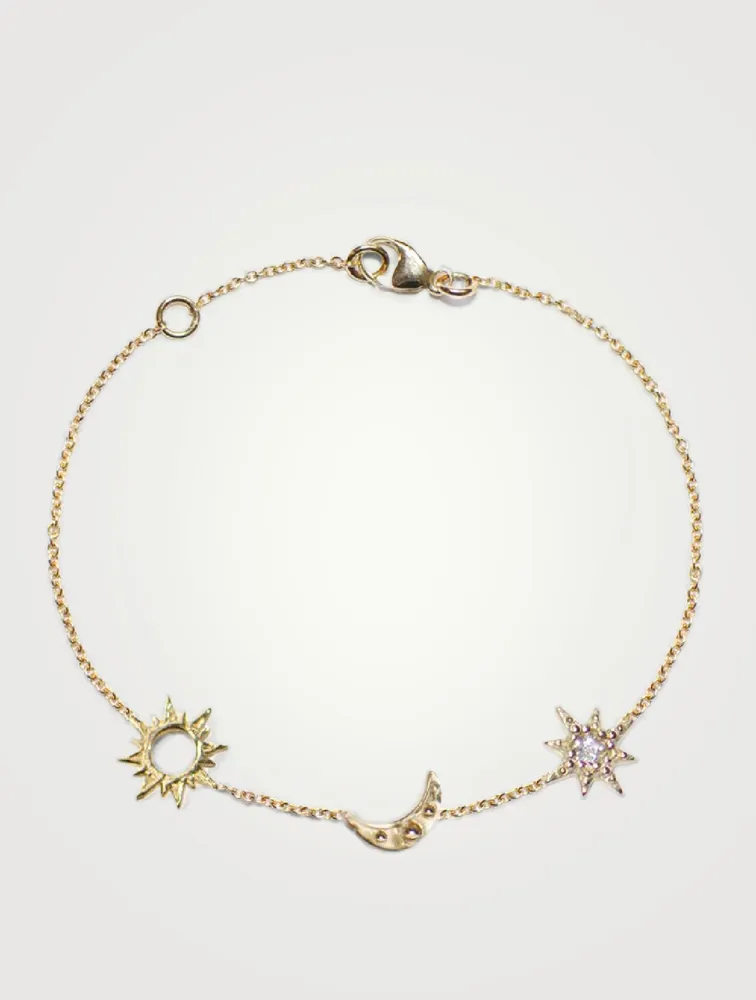 Micro Aztec Gold Starburst Link Bracelet With White Topaz