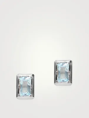 Classique Silver Melia Carré Stud Earrings With Blue Topaz