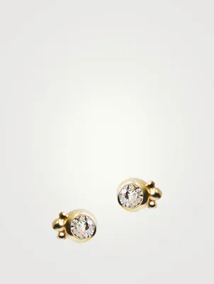 Bonheur 14K Gold Stud Earrings With White Topaz