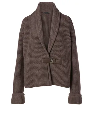 Cashmere Ribbed Knit Cardigan With Buckle