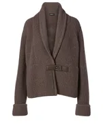 Cashmere Ribbed Knit Cardigan With Buckle