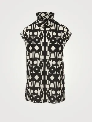 Wool And Silk Tunic Blouse Cubic Print