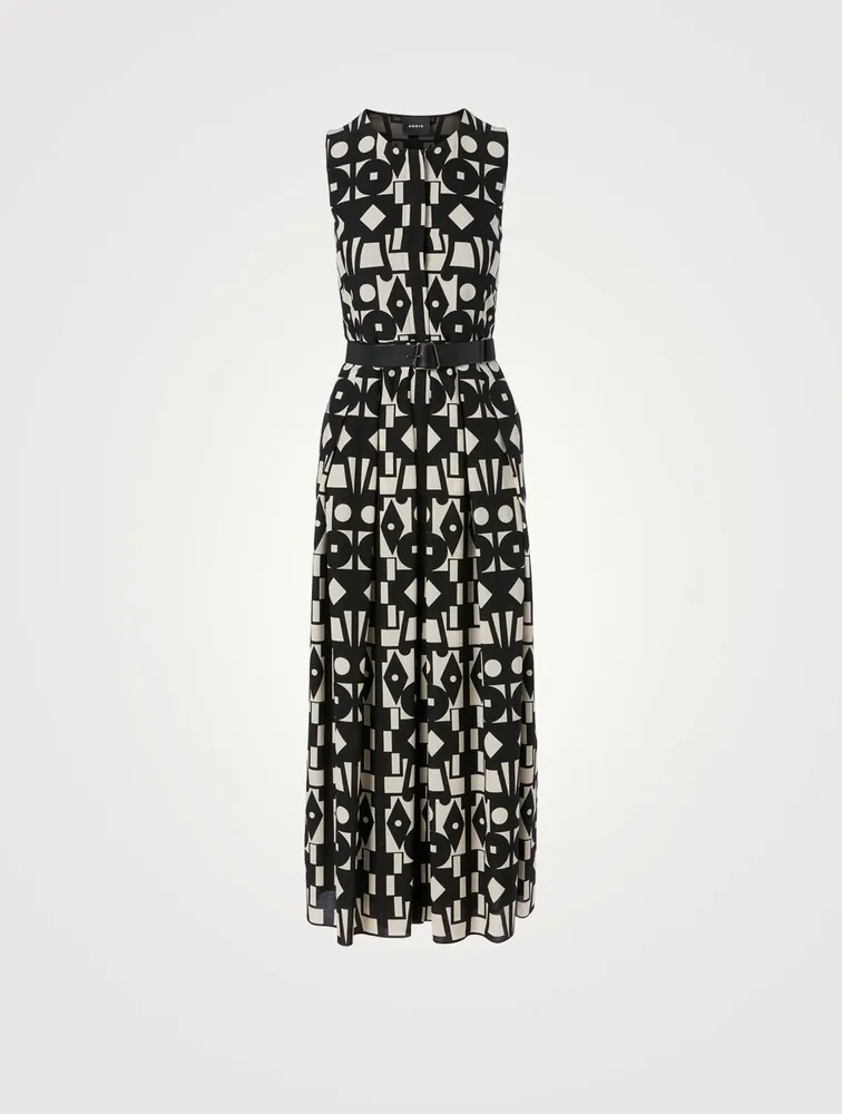 Wool And Silk Midi Dress Cubic Print