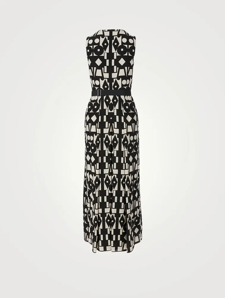 Wool And Silk Midi Dress Cubic Print