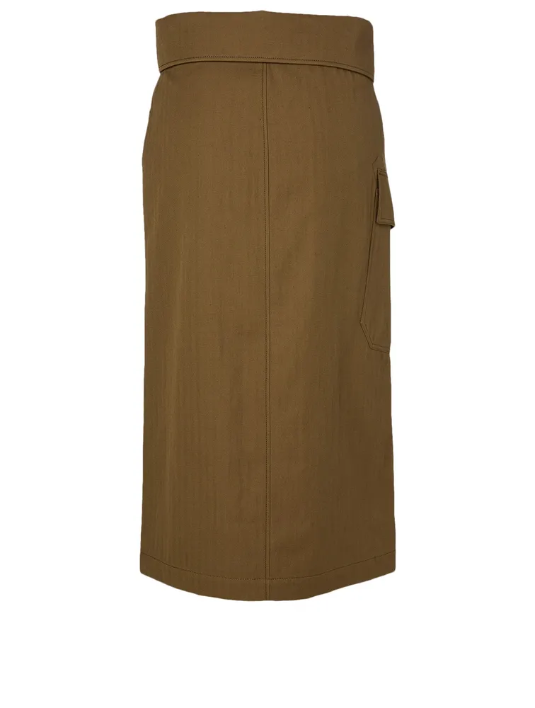 Cotton And Linen Wrap Midi Skirt