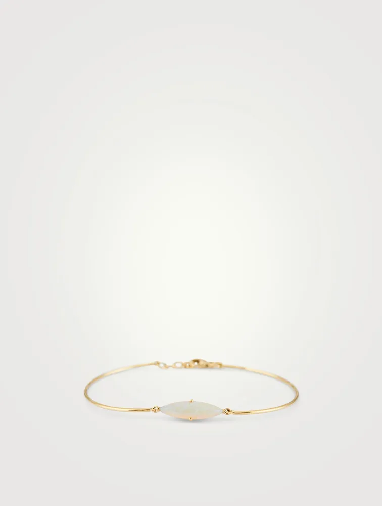 18K Gold Bangle Bracelet With Marquise Opal