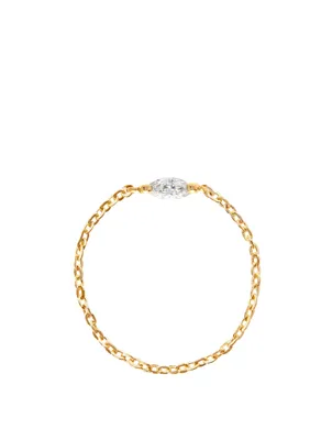 18K Gold Chain Ring With Marquise Diamond