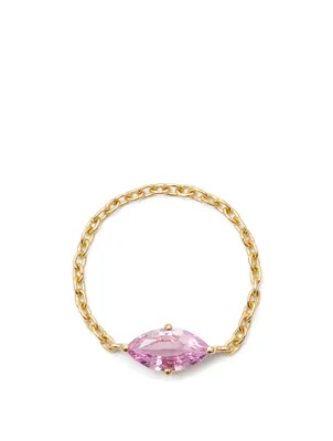 18K Gold Chain Ring With Marquise Pink Sapphire