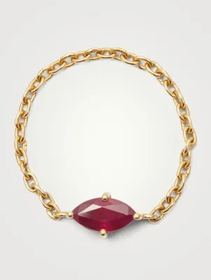 18K Gold Chain Ring With Marquise Ruby