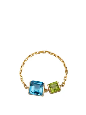 18K Gold Chain Ring With Topaz And Peridot