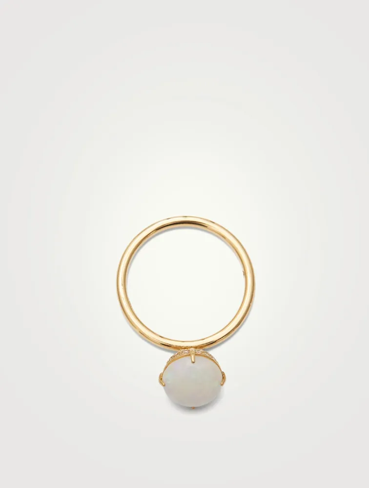 14K Gold Reversible Opal Ring With Diamonds