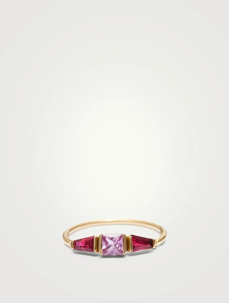 14K Gold Lacroix Ring With Pink Sapphire And Ruby