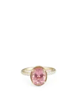 18K Gold Pink Tourmaline Halo Ring With Diamonds