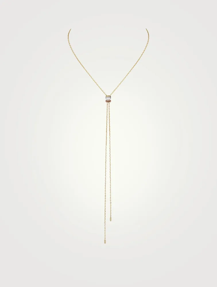 Small Quatre White Edition Tie Necklace With Ceramic And Diamonds