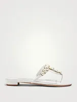 Perosaflat Leather Thong Sandals With Pearls