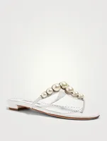 Perosaflat Leather Thong Sandals With Pearls