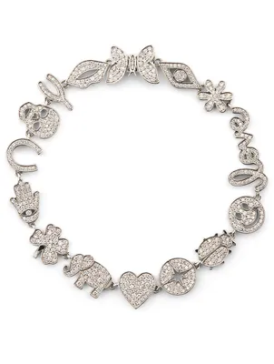 14K White Gold Charm Bracelet With Diamonds