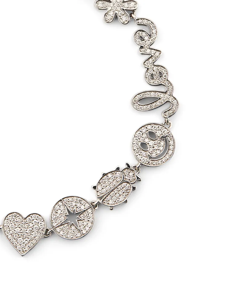 14K White Gold Charm Bracelet With Diamonds