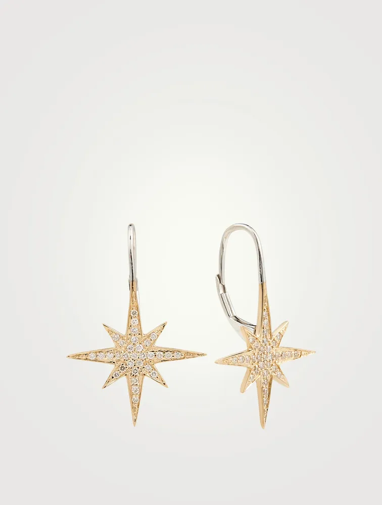 14K Gold Starburst Earrings With Diamonds