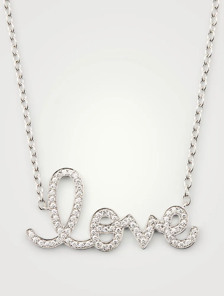 14K White Gold Love Necklace With Diamonds