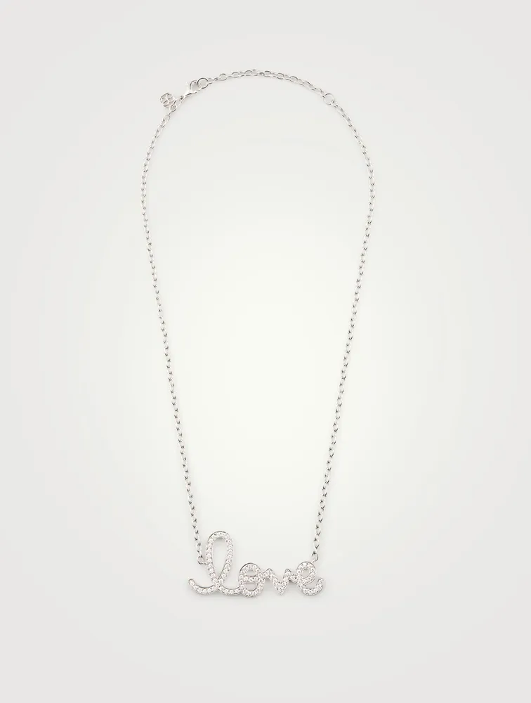 14K White Gold Love Necklace With Diamonds