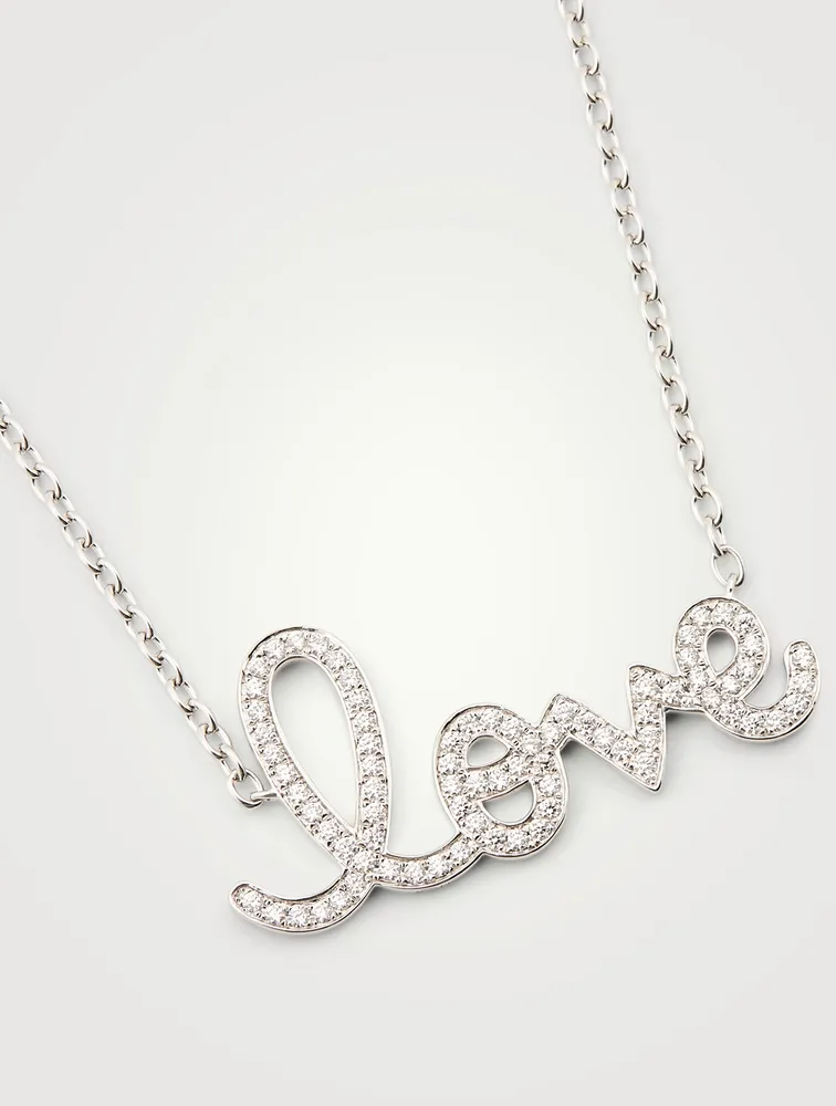 14K White Gold Love Necklace With Diamonds