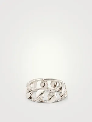 14K White Gold Chain Ring With Diamonds