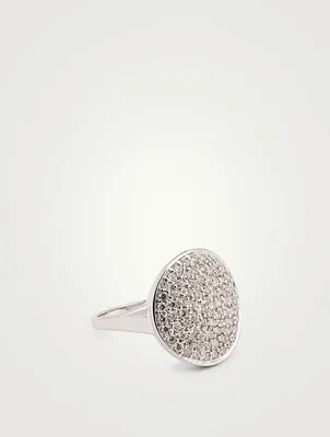 14K White Gold Disc Ring With Diamonds