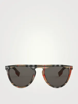 Round Sunglasses In Vintage Check