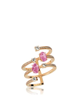 Spectrum 18K Rose Gold Ring With Diamonds And Pink Sapphire