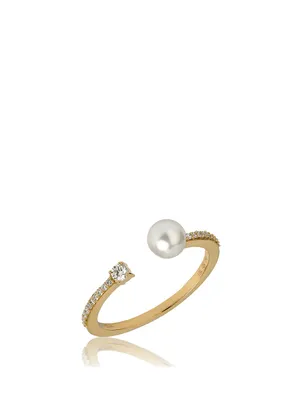 Spectrum 18K Gold Ring With Diamonds And Pearl
