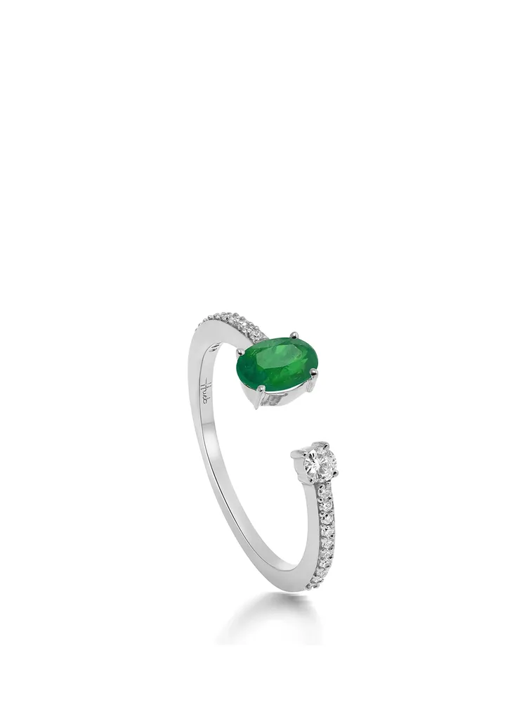 Spectrum 18K White Gold Ring With Diamonds And Emerald