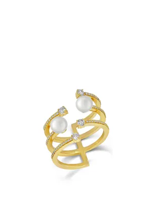 Spectrum 18K Gold Ring With Diamonds And Pearl