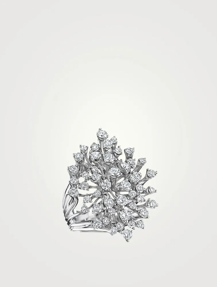 Luminus 18K White Gold Flower Ring With Diamonds