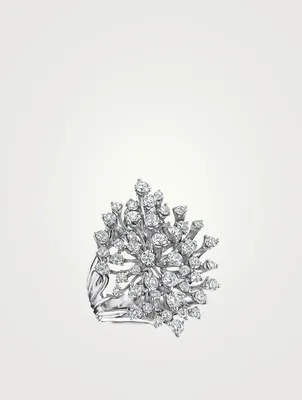 Luminus 18K White Gold Flower Ring With Diamonds