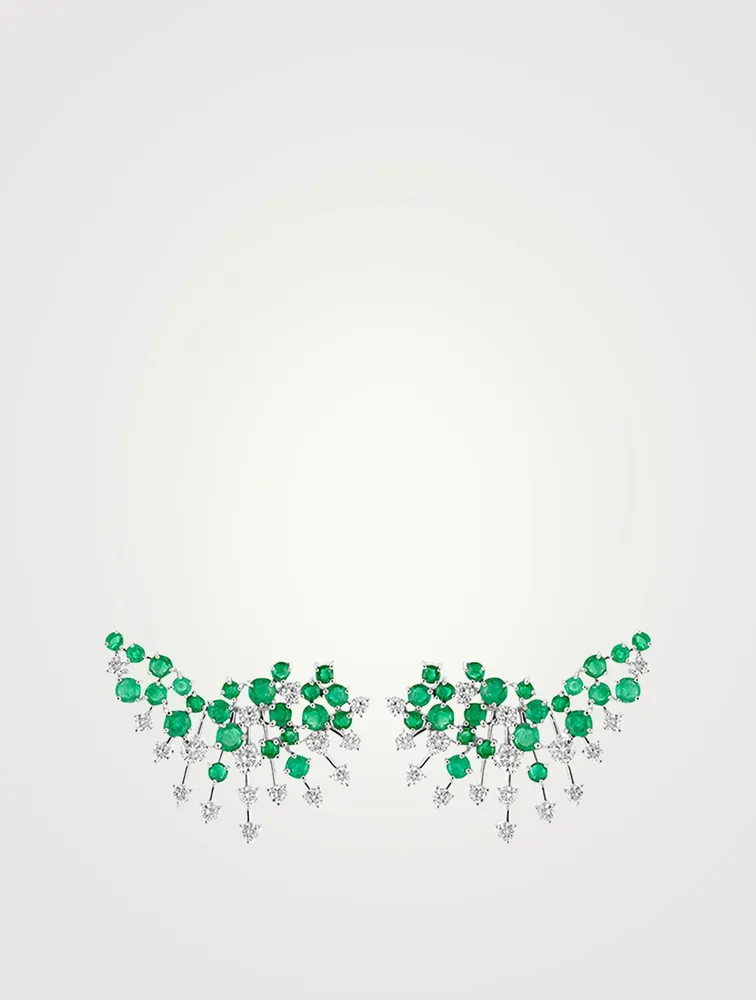 Luminus 18K White Gold Earrings With Diamonds And Emerald