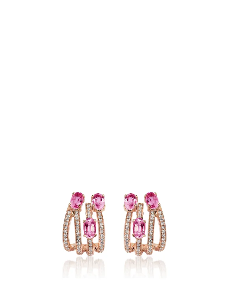 Spectrum 18K Rose Gold Earrings With Diamonds And Pink Sapphire