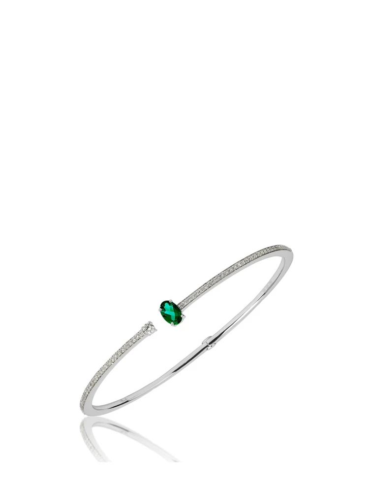 Spectrum 18K White Gold Bangle Bracelet With Diamonds And Emerald