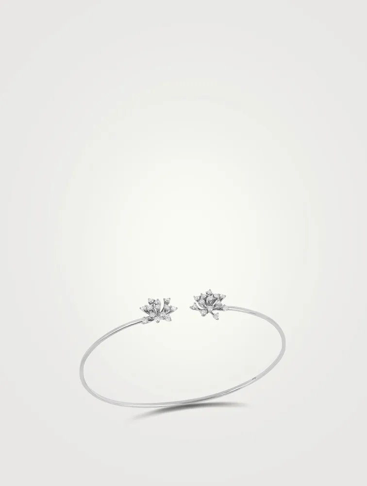 Luminus 18K White Gold Snowflake Bangle Bracelet With Diamonds