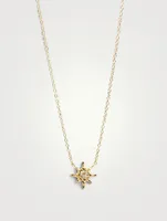 Micro Aztec 14K Gold Starburst Necklace With Clear Topaz