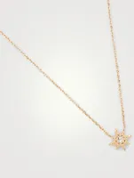 Micro Aztec 14K Gold Starburst Necklace With Clear Topaz