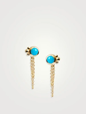 Dew Drop Bonheur 14K Gold Chain Earrings With Turquoise