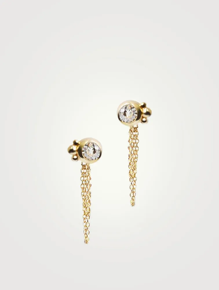 Bonheur Gold Chain Earrings With White Topaz