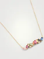 Rainbow Fireworks 18K Gold Bar Necklace With Diamonds And Sapphires