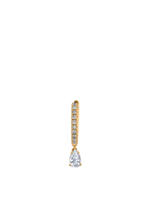 18K Gold Diamond Huggie Hoop Earring With Pear Diamond Drop