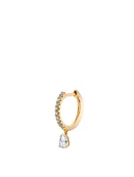 18K Gold Diamond Huggie Hoop Earring With Pear Diamond Drop