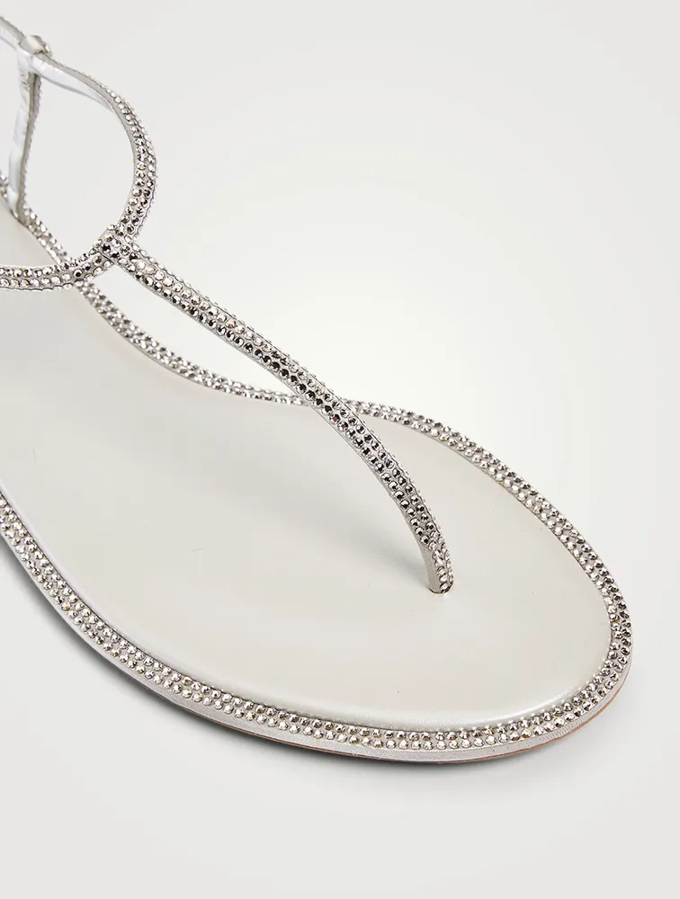 Diana Flip Crystal Satin And Metallic Leather Thong Sandals