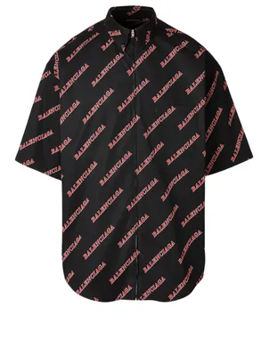 Short-Sleeve Zip Shirt Sporty Logo Print