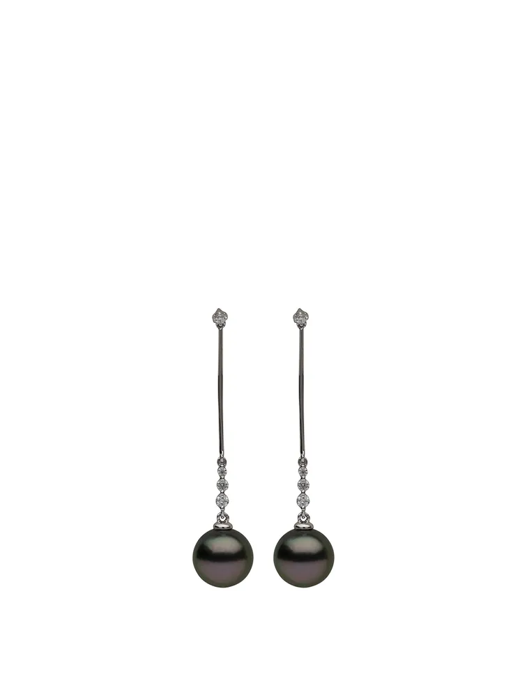 18K White Gold Tahitian Pearl Earrings With Diamonds