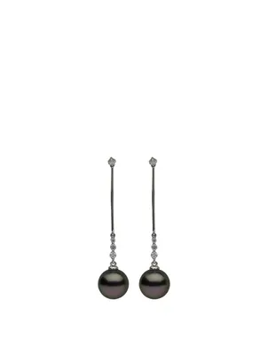 18K White Gold Tahitian Pearl Earrings With Diamonds